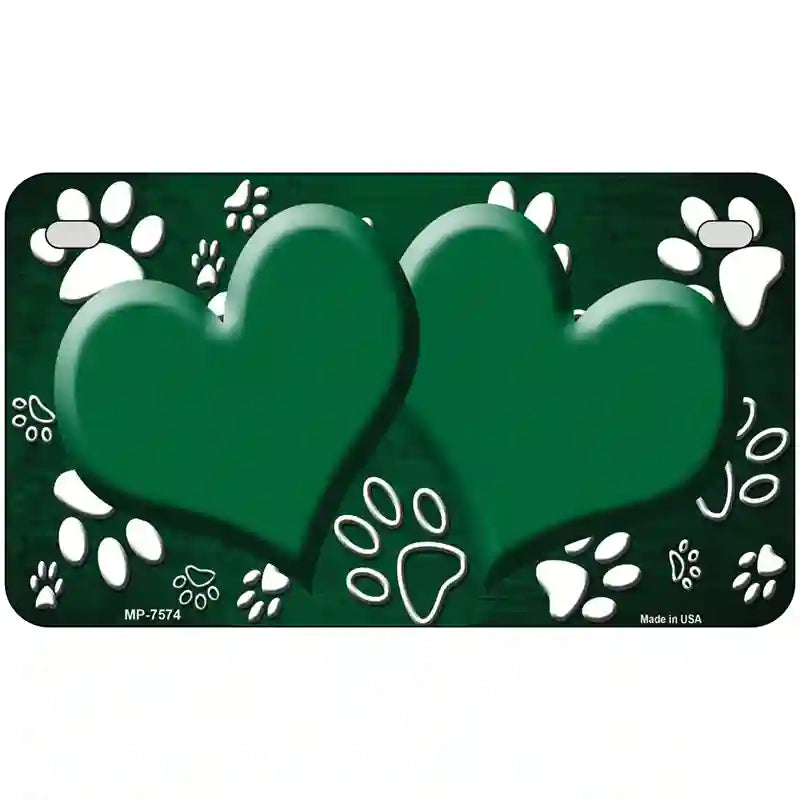 Paw Heart Green White Metal Novelty License Plate 7" x 4" (MP)