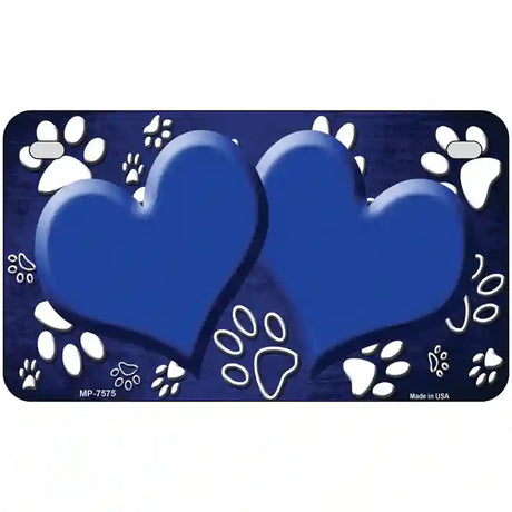 Paw Heart Blue White Metal Novelty License Plate 7" x 4" (MP)