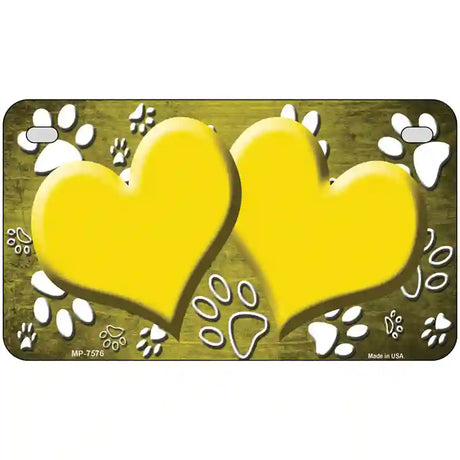 Paw Heart Yellow White Metal Novelty License Plate 7" x 4" (MP)