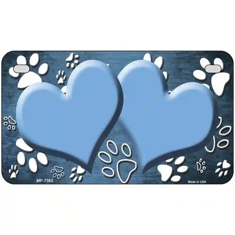 Paw Heart Light Blue White Metal Novelty License Plate 7" x 4" (MP)