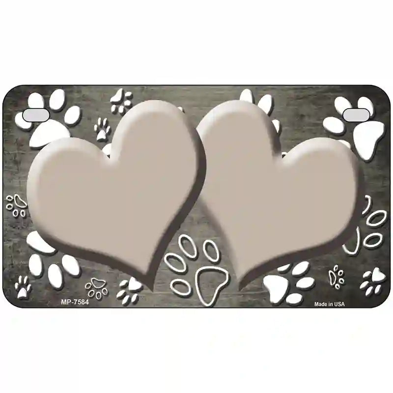 Paw Heart Tan White Metal Novelty License Plate 7" x 4" (MP)