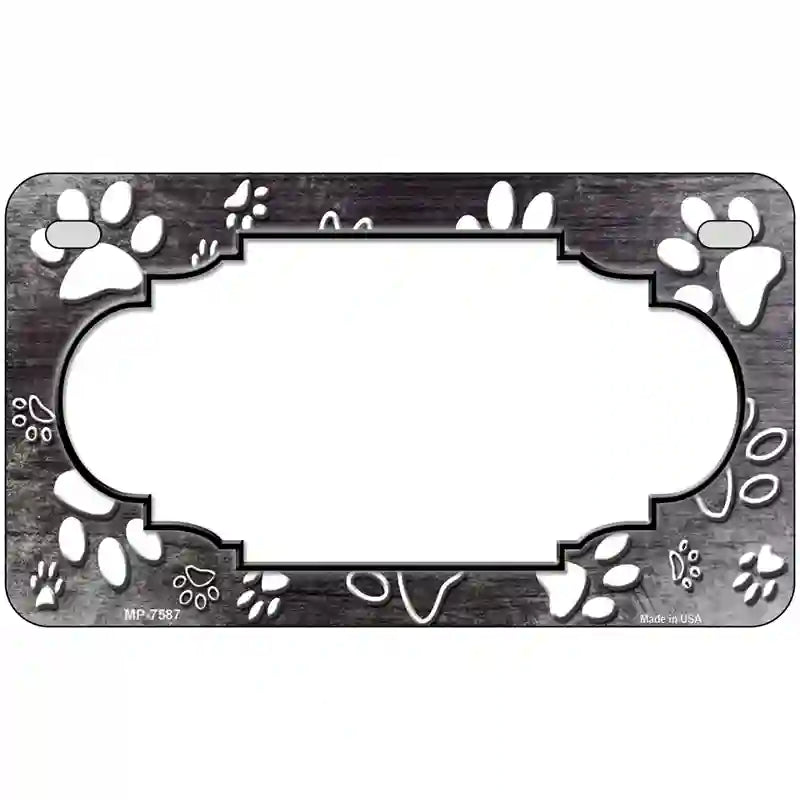 Paw Scallop Black White Metal Novelty License Plate 7" x 4" (MP)