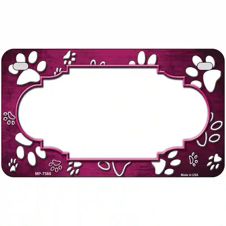 Paw Scallop Pink White Metal Novelty License Plate 7" x 4" (MP)