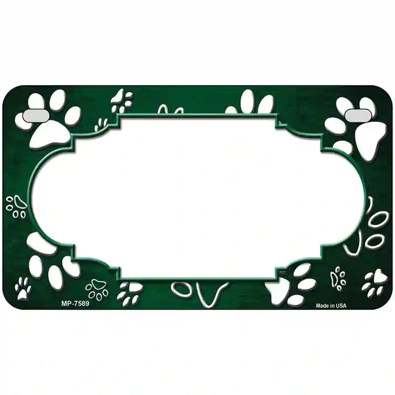 Paw Scallop Green White Metal Novelty License Plate 7" x 4" (MP)