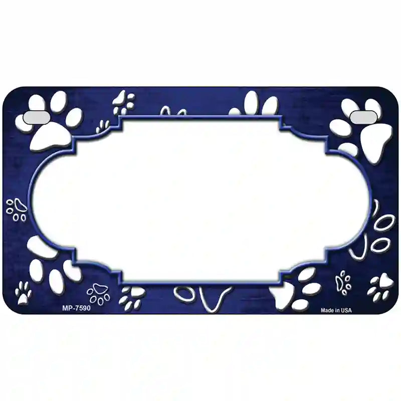 Paw Scallop Blue White Metal Novelty License Plate 7" x 4" (MP)