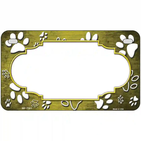 Paw Scallop Yellow White Metal Novelty License Plate 7" x 4" (MP)