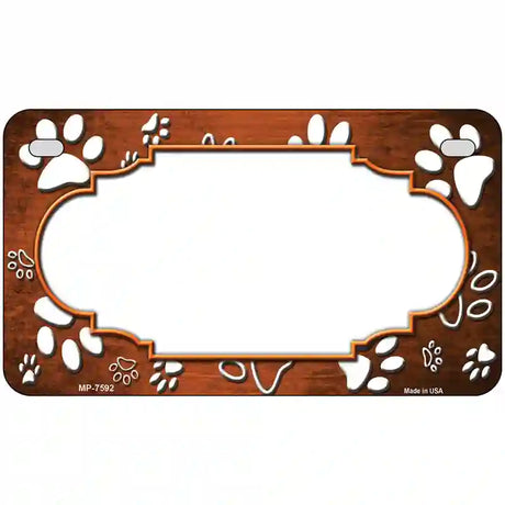 Paw Scallop Orange White Metal Novelty License Plate 7" x 4" (MP)