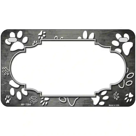 Paw Scallop Gray White Metal Novelty License Plate 7" x 4" (MP)