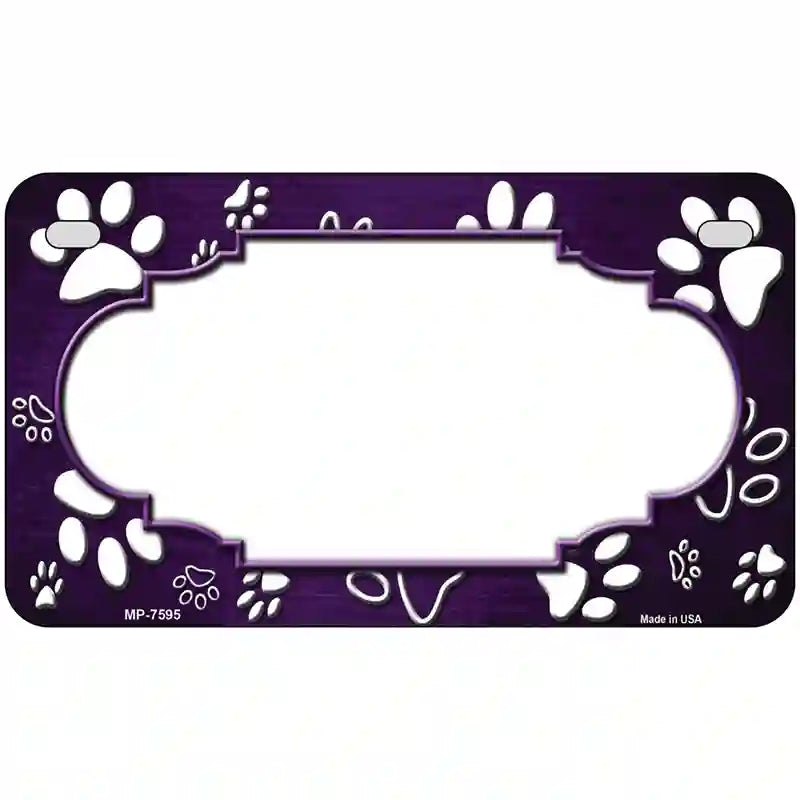 Paw Scallop Purple White Metal Novelty License Plate 7" x 4" (MP)