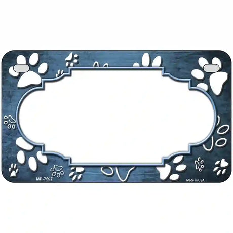 Paw Scallop Light Blue White Metal Novelty License Plate 7" x 4" (MP)