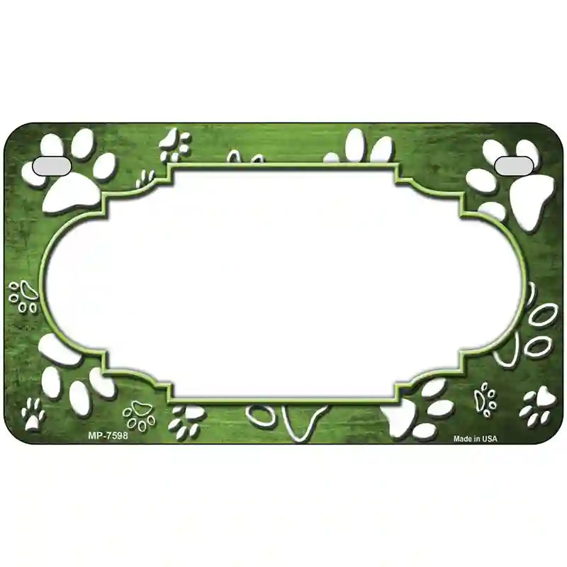 Paw Scallop Lime Green White Metal Novelty License Plate 7" x 4" (MP)