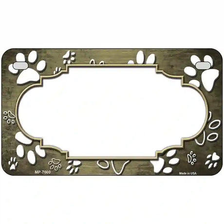 Paw Scallop Gold White Metal Novelty License Plate 7" x 4" (MP)