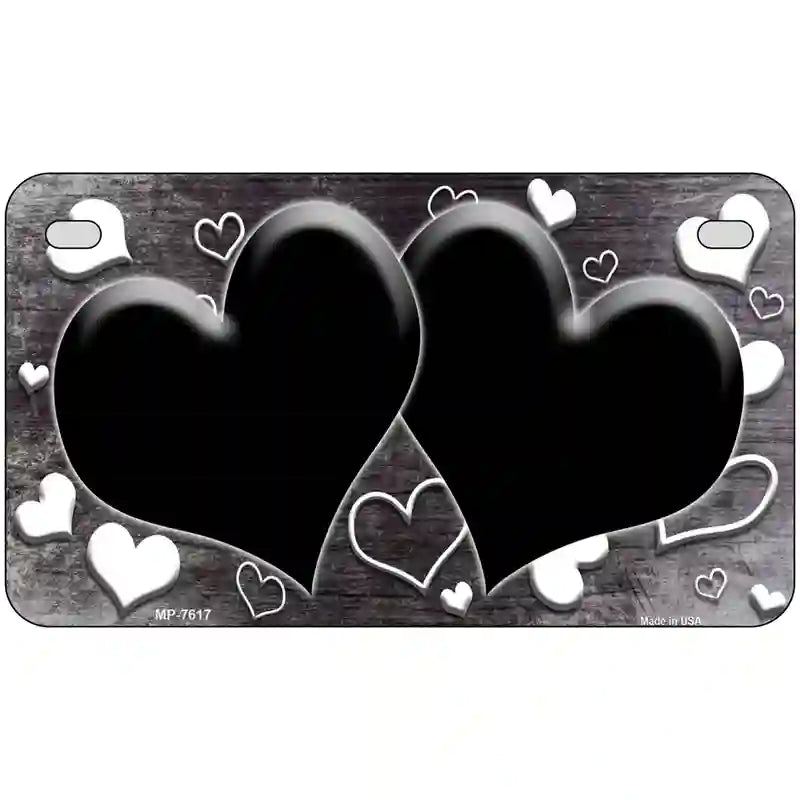 Black White Love Hearts Oil Rubbed Metal Novelty License Plate 7" x 4" (MP)