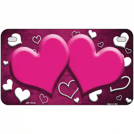 Pink White Love Hearts Oil Rubbed Metal Novelty License Plate 7" x 4" (MP)