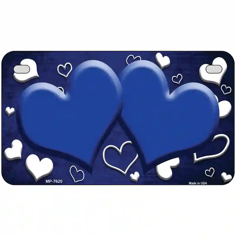 Blue White Love Hearts Oil Rubbed Metal Novelty License Plate 7" x 4" (MP)