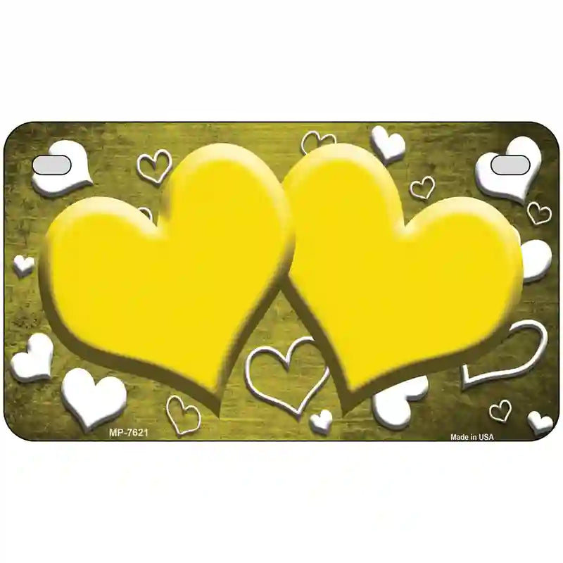 Yellow White Love Hearts Oil Rubbed Metal Novelty License Plate 7" x 4" (MP)