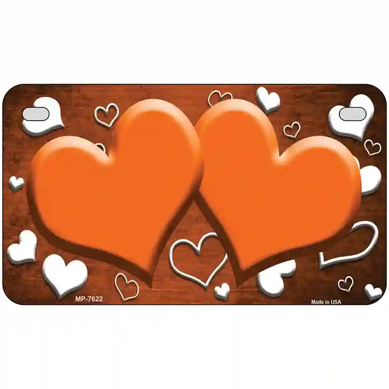 Orange White Love Hearts Oil Rubbed Metal Novelty License Plate 7" x 4" (MP)