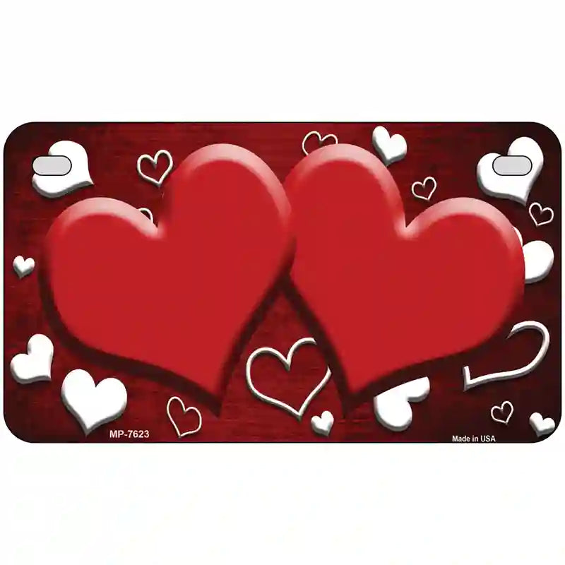 Red White Love Hearts Oil Rubbed Metal Novelty License Plate 7" x 4" (MP)