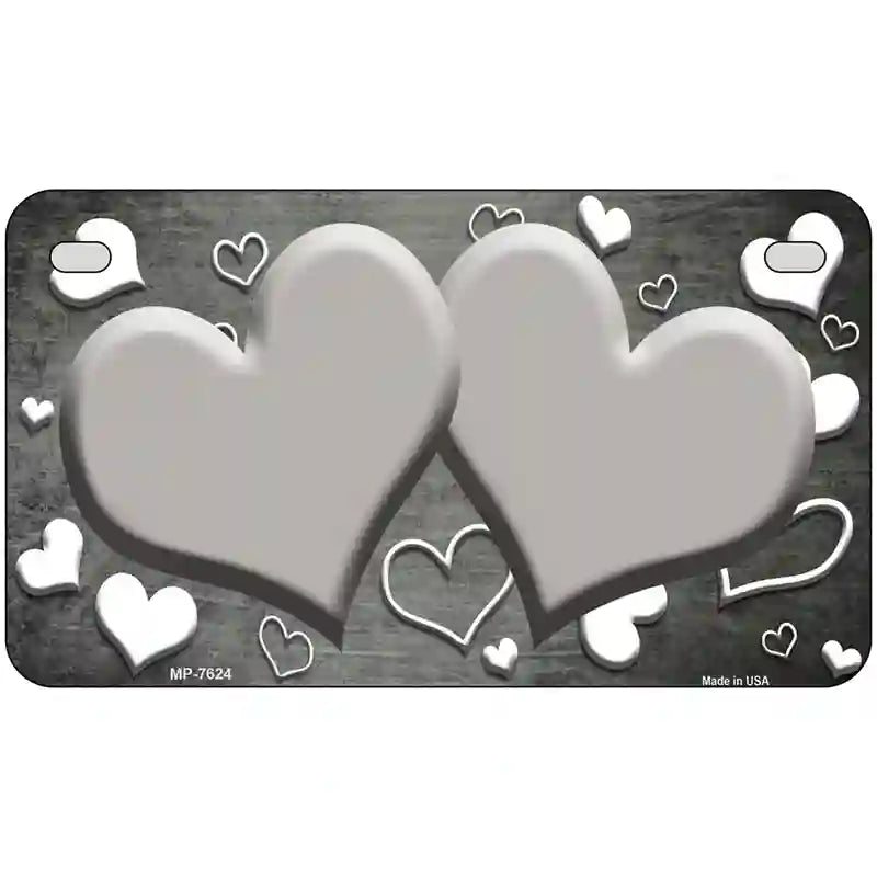 Gray White Love Hearts Oil Rubbed Metal Novelty License Plate 7" x 4" (MP)