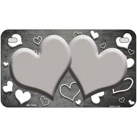 Gray White Love Hearts Oil Rubbed Metal Novelty License Plate 7" x 4" (MP)