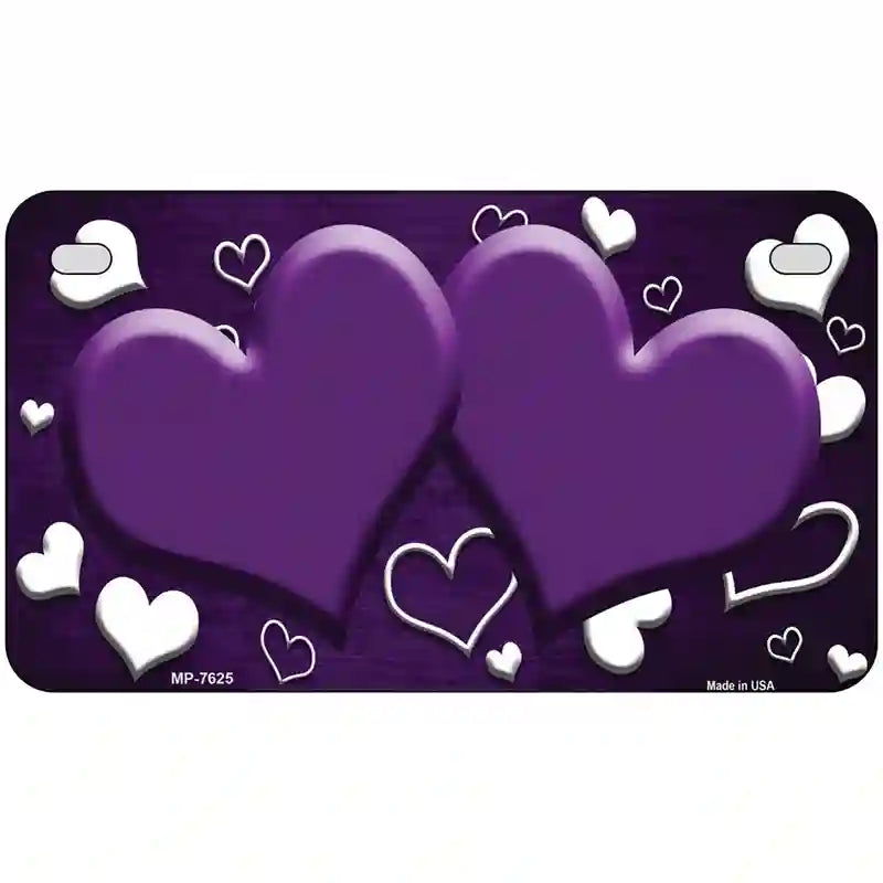 Purple White Love Hearts Oil Rubbed Metal Novelty License Plate 7" x 4" (MP)