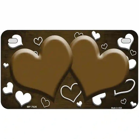 Brown White Love Hearts Oil Rubbed Metal Novelty License Plate 7" x 4" (MP)