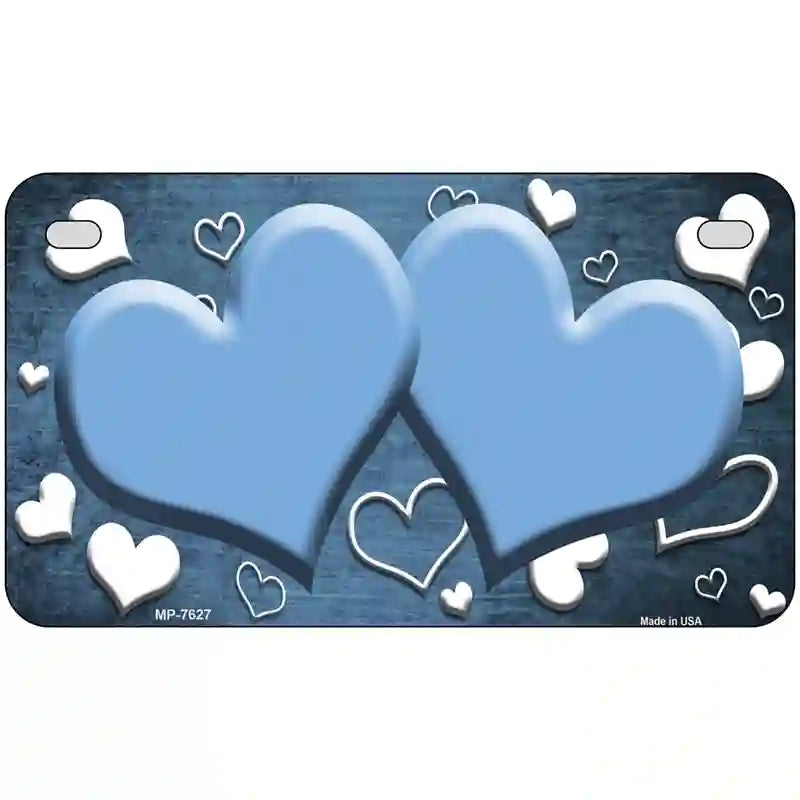 Light Blue White Love Hearts Oil Rubbed Metal Novelty License Plate 7" x 4" (MP)