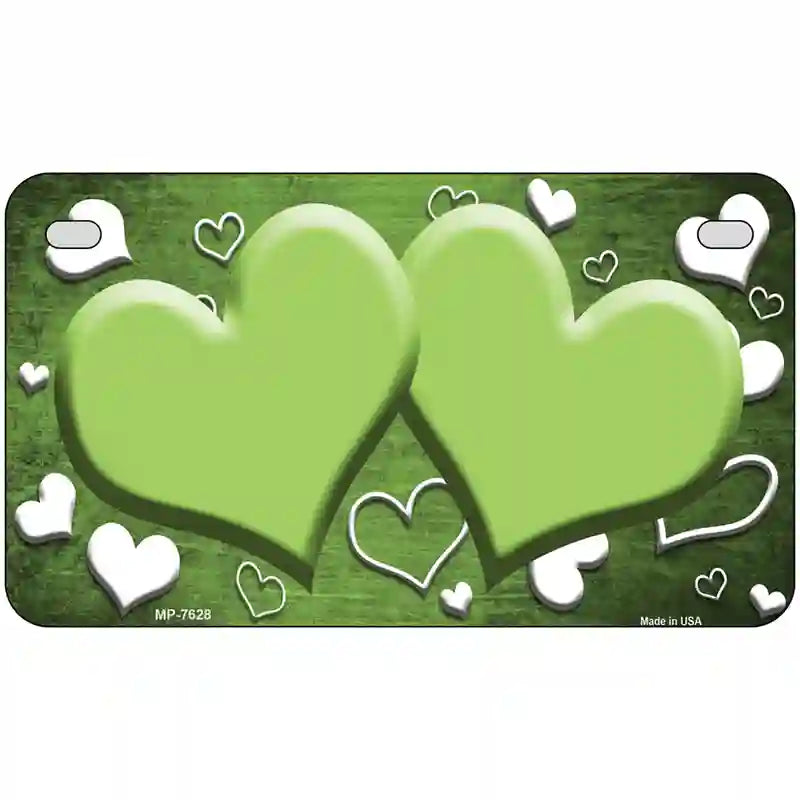 Lime Green White Love Hearts Oil Rubbed Metal Novelty License Plate 7" x 4" (MP)