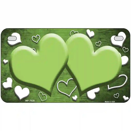 Lime Green White Love Hearts Oil Rubbed Metal Novelty License Plate 7" x 4" (MP)