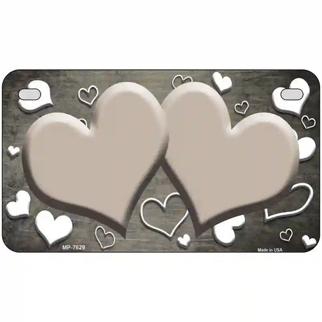 Tan White Love Hearts Oil Rubbed Metal Novelty License Plate 7" x 4" (MP)