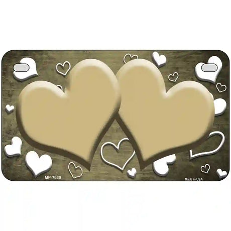 Gold White Love Hearts Oil Rubbed Metal Novelty License Plate 7" x 4" (MP)