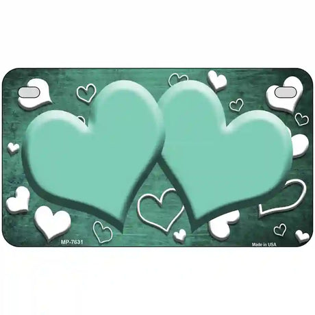 Mint White Love Hearts Oil Rubbed Metal Novelty License Plate 7" x 4" (MP)