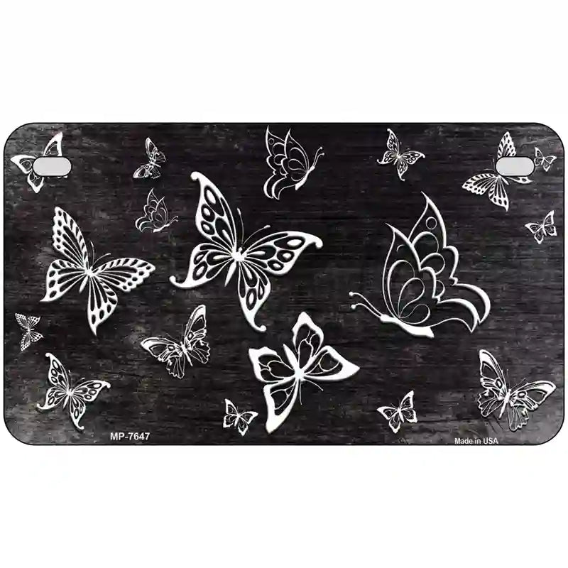 Black White Butterfly Oil Rubbed Metal Novelty License Plate 7" x 4" (MP)