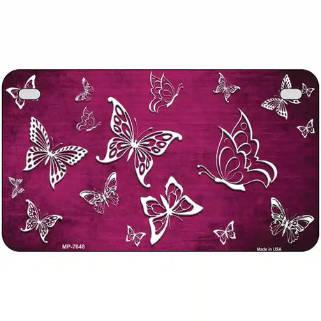 Pink White Butterfly Oil Rubbed Metal Novelty License Plate 7" x 4" (MP)