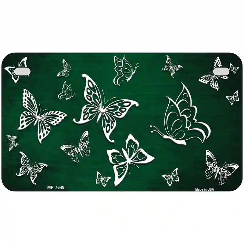 Green White Butterfly Oil Rubbed Metal Novelty License Plate 7" x 4" (MP)