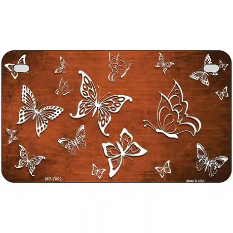 Orange White Butterfly Oil Rubbed Metal Novelty License Plate 7" x 4" (MP)