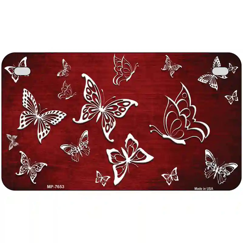 Red White Butterfly Oil Rubbed Metal Novelty License Plate 7" x 4" (MP)