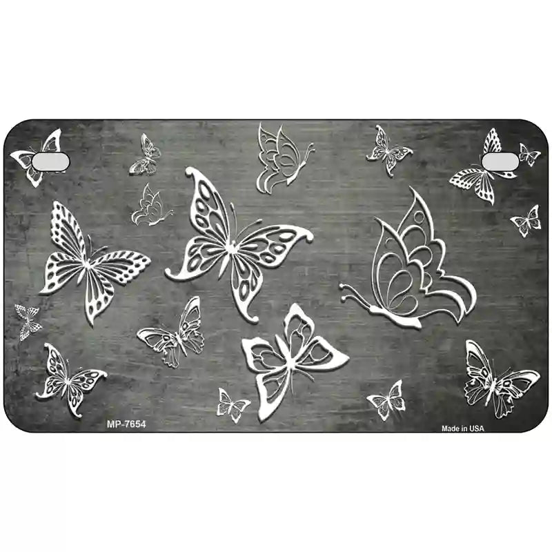 Gray White Butterfly Oil Rubbed Metal Novelty License Plate 7" x 4" (MP)