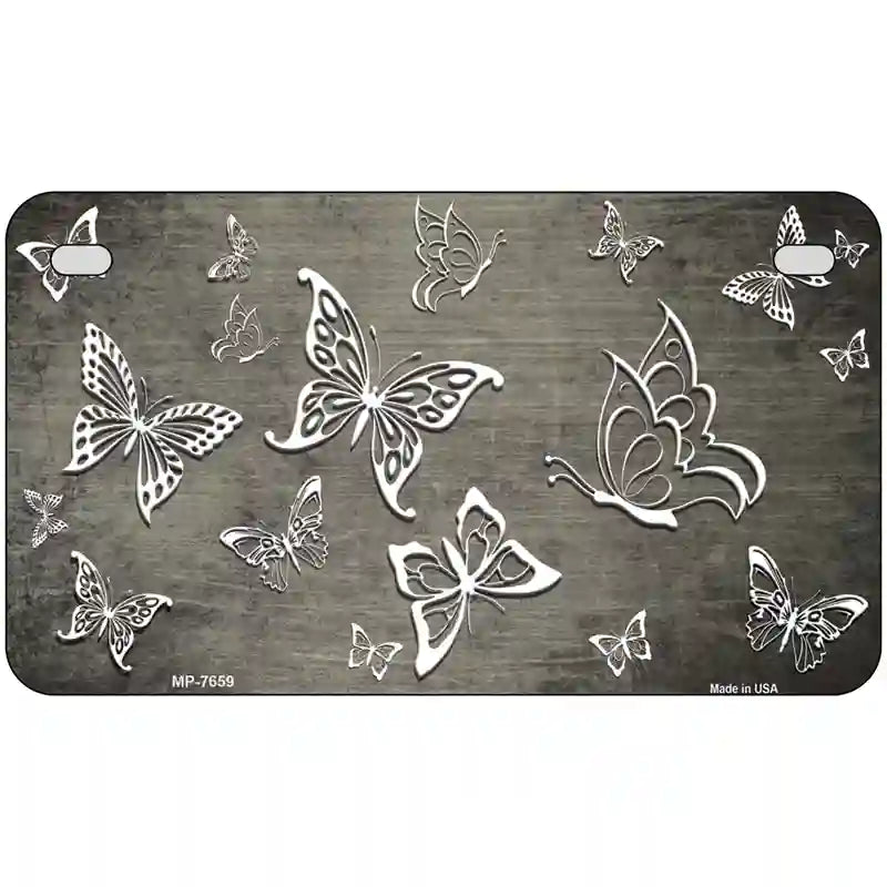 Tan White Butterfly Oil Rubbed Metal Novelty License Plate 7" x 4" (MP)