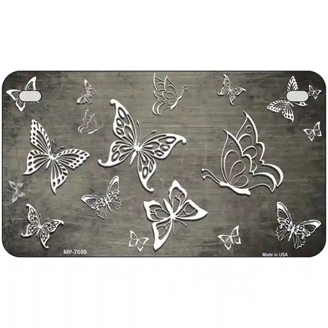 Tan White Butterfly Oil Rubbed Metal Novelty License Plate 7" x 4" (MP)