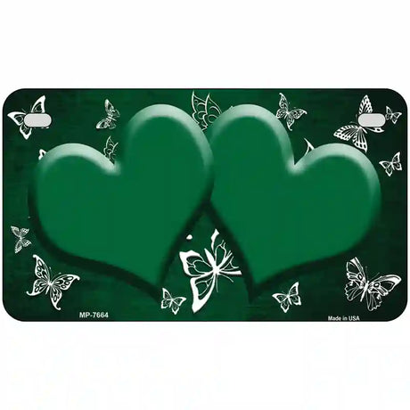 Green White Hearts Butterfly Oil Rubbed Metal Novelty License Plate 7" x 4" (MP)