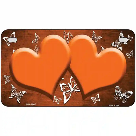 Orange White Hearts Butterfly Oil Rubbed Metal Novelty License Plate 7" x 4" (MP)