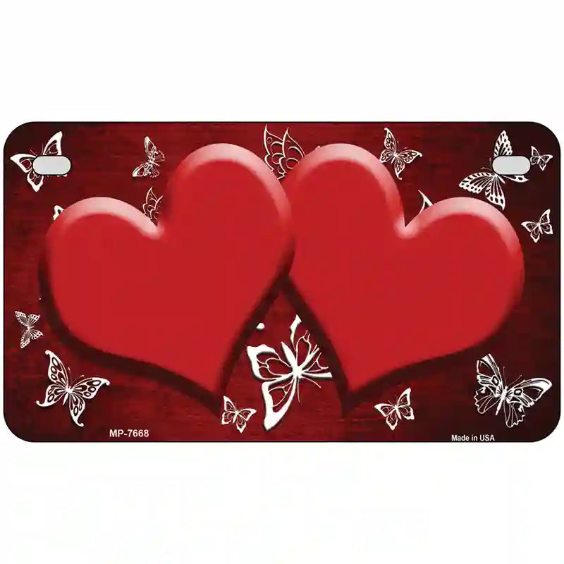 Red White Hearts Butterfly Oil Rubbed Metal Novelty License Plate 7" x 4" (MP)