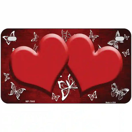 Red White Hearts Butterfly Oil Rubbed Metal Novelty License Plate 7" x 4" (MP)