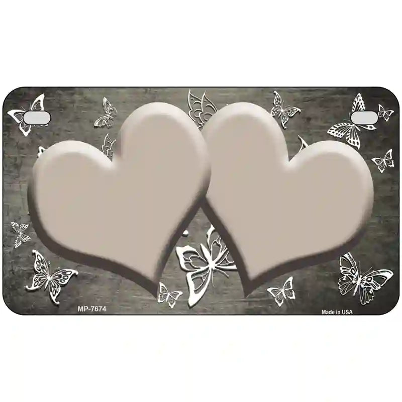 Tan White Hearts Butterfly Oil Rubbed Metal Novelty License Plate 7" x 4" (MP)