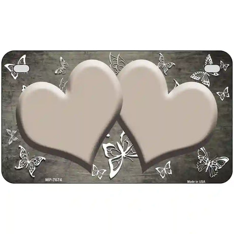 Tan White Hearts Butterfly Oil Rubbed Metal Novelty License Plate 7" x 4" (MP)