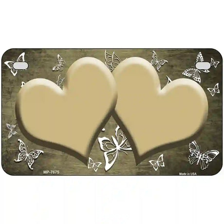 Gold White Hearts Butterfly Oil Rubbed Metal Novelty License Plate 7" x 4" (MP)