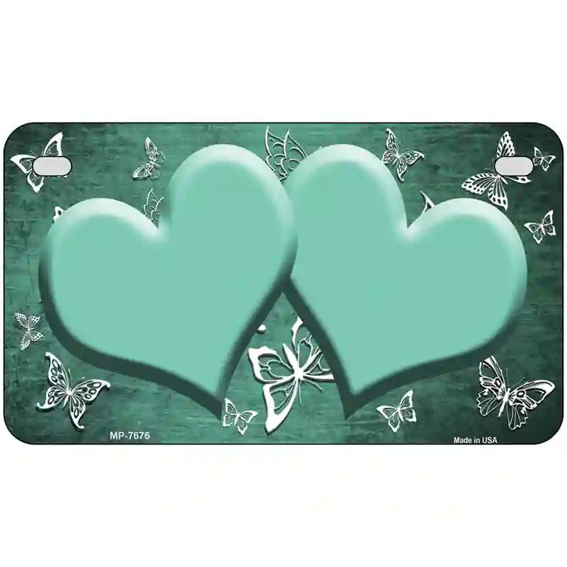 Mint White Hearts Butterfly Oil Rubbed Metal Novelty License Plate 7" x 4" (MP)