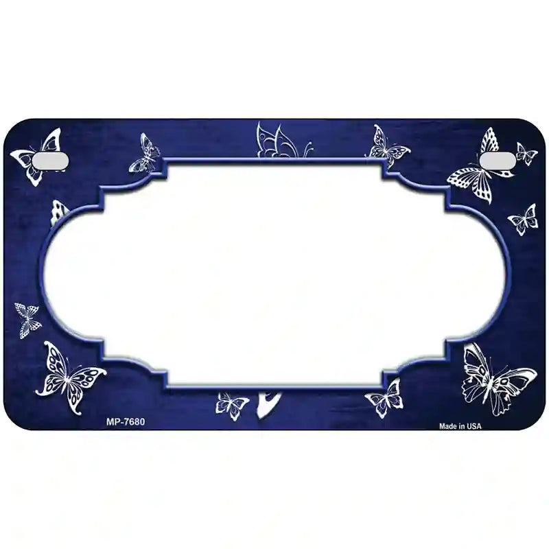 Blue White Scallop Butterfly Oil Rubbed Metal Novelty License Plate 7" x 4" (MP)