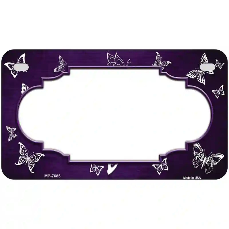 Purple White Scallop Butterfly Oil Rubbed Metal Novelty License Plate 7" x 4" (MP)